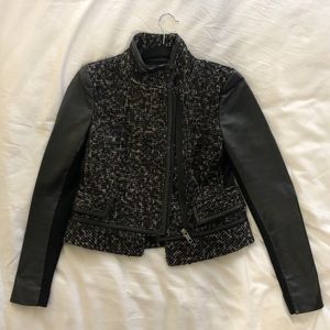 ZARA boucle jacket with faux leather sleeves